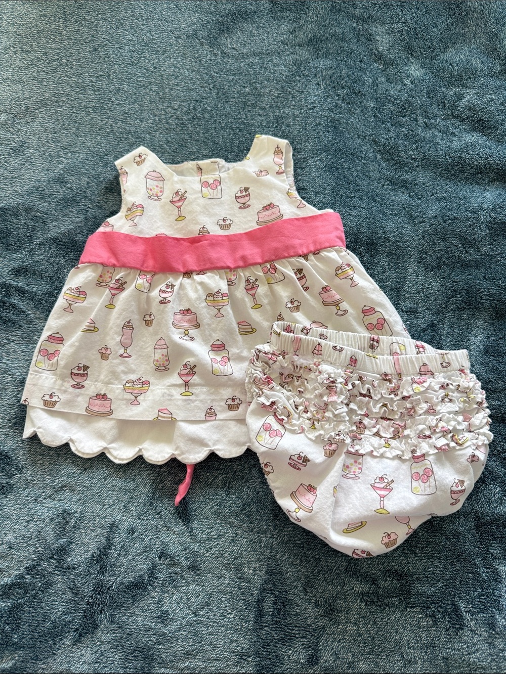 Janie and Jack -How Sweet, Cream Dress with Pink Sash & Ruffle Bloomers